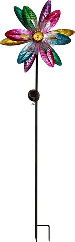 Alpine Corporation IHD144SLR حصة حديقة دوارة على شكل زهرة تعمل بالطاقة الشمسية مع مركز LED من الألياف الضوئية، ديكور ساحة دوار الرياح المعدنية، ديكور خارجي يعمل بالطاقة الشمسية في الحديقة والفناء in Kuwait