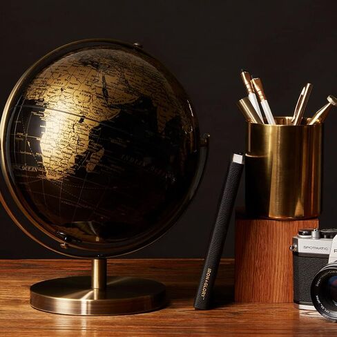 Iron & Glory | World Globe | World Map Decorative Home Accessories For Vintage Room Decor| Ornaments For Living Room & Office Desk | Black & Gold Office Accessories For Home Decor in Saudi Arabia