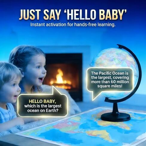 Illuminated Smart World Talking Globe with Stand, Interactive 10" Children's Asking Globe with AI Function and Geographic Quiz Questions, Touch & Learn, Music, and More - Educational product for Kids Classroom Learning in Saudi Arabia