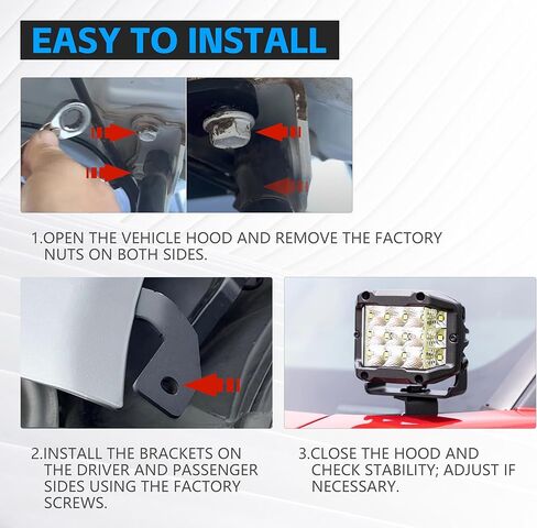 A-Pillar Hood Hinges Ditch Light Bracket Compatible with 2022 Toyota Tundra, Lighting Mount Brackets for Auxiliary Off Road LED Work Pod Light (2PCS, Black) in Kuwait