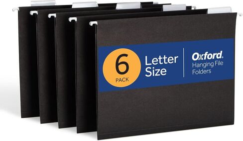 Oxford Hanging File Folders, 6 Pack, Letter Size (8.5" x 11"), Black, 1/5 Cut for 5 Tab Positions, Includes Tabs and Inserts, Hanging Files for Office and Document Organization in Kuwait