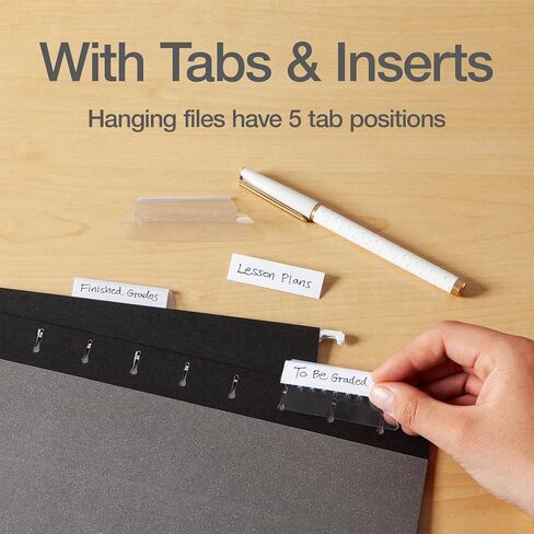 Oxford Hanging File Folders, 6 Pack, Letter Size (8.5" x 11"), Black, 1/5 Cut for 5 Tab Positions, Includes Tabs and Inserts, Hanging Files for Office and Document Organization in Kuwait