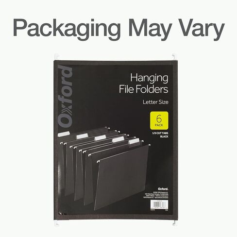 Oxford Hanging File Folders, 6 Pack, Letter Size (8.5" x 11"), Black, 1/5 Cut for 5 Tab Positions, Includes Tabs and Inserts, Hanging Files for Office and Document Organization in Kuwait