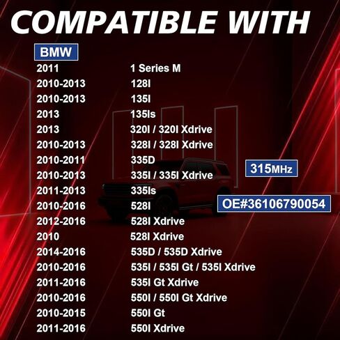 مستشعر مراقبة ضغط الإطارات المبرمج مسبقًا 315 ميجا هرتز مستشعر TPMS متوافق مع BMW 118i 120i 128i 135i 320i 328i 528i 640i 740i لـ: Mini Cooper 2010-2014 4 قطعة استبدال 36106790054 in Kuwait