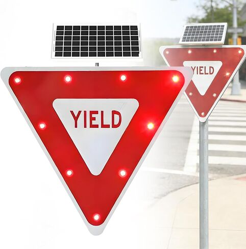 Solar Powered 28" LED Yield Sign - Aluminum Flashing Traffic Sign for Roads, Parking Lots, School Zones, Energy Efficient Warning Light in Kuwait