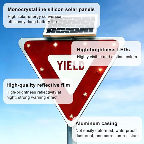 Solar Powered 28" LED Yield Sign - Aluminum Flashing Traffic Sign for Roads, Parking Lots, School Zones, Energy Efficient Warning Light in Kuwait