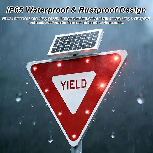 Solar Powered 28" LED Yield Sign - Aluminum Flashing Traffic Sign for Roads, Parking Lots, School Zones, Energy Efficient Warning Light in Kuwait
