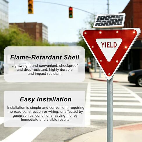 Solar Powered 28" LED Yield Sign - Aluminum Flashing Traffic Sign for Roads, Parking Lots, School Zones, Energy Efficient Warning Light in Kuwait