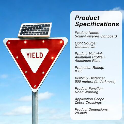 Solar Powered 28" LED Yield Sign - Aluminum Flashing Traffic Sign for Roads, Parking Lots, School Zones, Energy Efficient Warning Light in Kuwait