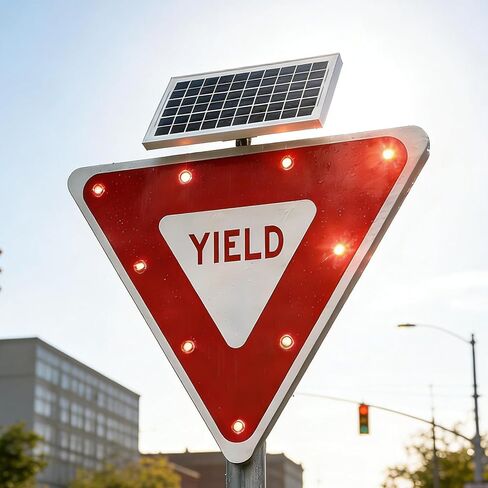 28" Solar-Powered LED Blinking Yield Sign - Durable Aluminum Flashing Traffic Signal for Highways, Neighborhoods, Crosswalks - Enhance Safety and Visibility in Kuwait