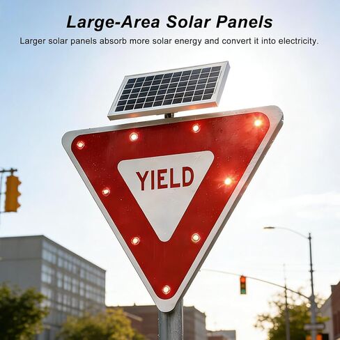 28" Solar-Powered LED Blinking Yield Sign - Durable Aluminum Flashing Traffic Signal for Highways, Neighborhoods, Crosswalks - Enhance Safety and Visibility in Kuwait