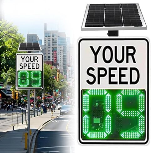 Solar Radar Speed Sign – 20" LED Display, Doppler Radar Speed Feedback Sign with Flashing Red Alert, 100% Solar Powered Traffic Calming Device for School Zones, Residential Streets & Construction Area in Saudi Arabia