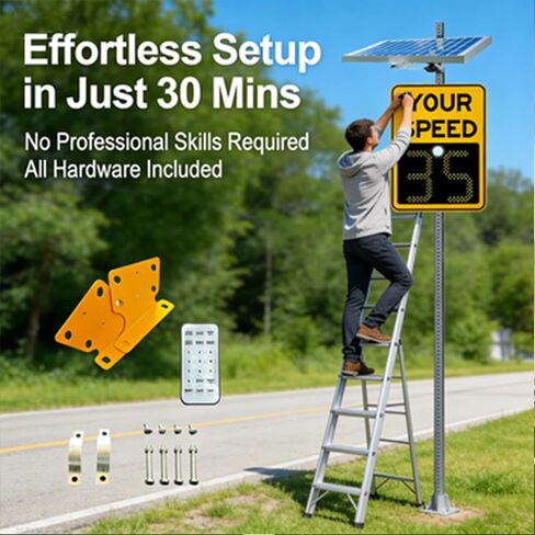 Solar Radar Speed Sign – 20" LED Display, Doppler Radar Speed Feedback Sign with Flashing Red Alert, 100% Solar Powered Traffic Calming Device for School Zones, Residential Streets & Construction Area in Saudi Arabia