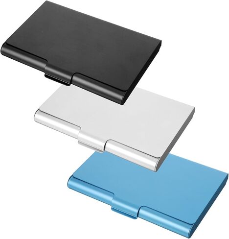 Styquenzer 3 PCS Aluminum Alloy Flip Cover Name Card, Metal Business Cards Holder Case Flip Cover Slim Pocket Business Cards Holders Professional Pocket Card Holder for Name Credit (Black Blue White) in Kuwait