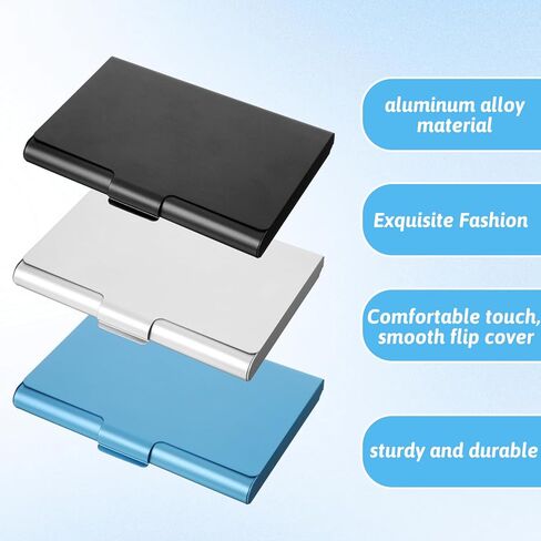 Styquenzer 3 PCS Aluminum Alloy Flip Cover Name Card, Metal Business Cards Holder Case Flip Cover Slim Pocket Business Cards Holders Professional Pocket Card Holder for Name Credit (Black Blue White) in Kuwait