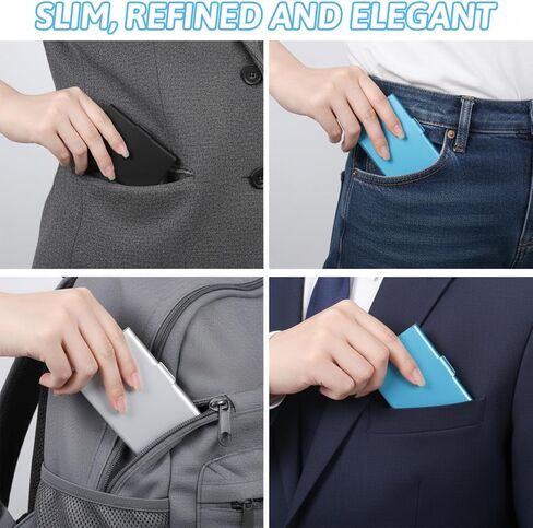 Styquenzer 3 PCS Aluminum Alloy Flip Cover Name Card, Metal Business Cards Holder Case Flip Cover Slim Pocket Business Cards Holders Professional Pocket Card Holder for Name Credit (Black Blue White) in Kuwait