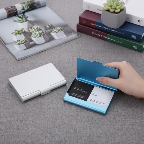 Styquenzer 3 PCS Aluminum Alloy Flip Cover Name Card, Metal Business Cards Holder Case Flip Cover Slim Pocket Business Cards Holders Professional Pocket Card Holder for Name Credit (Black Blue White) in Kuwait