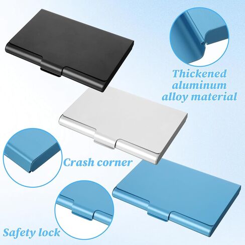 Styquenzer 3 PCS Aluminum Alloy Flip Cover Name Card, Metal Business Cards Holder Case Flip Cover Slim Pocket Business Cards Holders Professional Pocket Card Holder for Name Credit (Black Blue White) in Kuwait