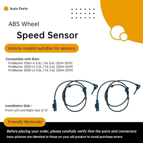 2Pcs Front Left and Right ABS Wheel Speed Sensor Compatible with Ram ProMaster 1500/2500/3500 2014-2019 (3.0L-3.6L L4/V6) – Replaces 0265007685, 51725099, 4727624AA, ALS2821, 5S13940 in Kuwait