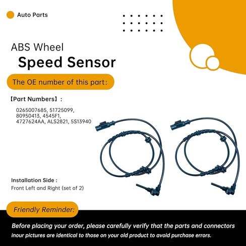 2Pcs Front Left and Right ABS Wheel Speed Sensor Compatible with Ram ProMaster 1500/2500/3500 2014-2019 (3.0L-3.6L L4/V6) – Replaces 0265007685, 51725099, 4727624AA, ALS2821, 5S13940 in Kuwait