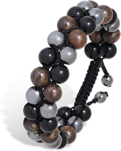 Mens Beaded Bracelets, Triple Protection Bracelet for Men with Black Obsidian, Bronzite and Hematite Handmade Premium Mens Bracelets Beads for Healing and Meditation in Saudi Arabia