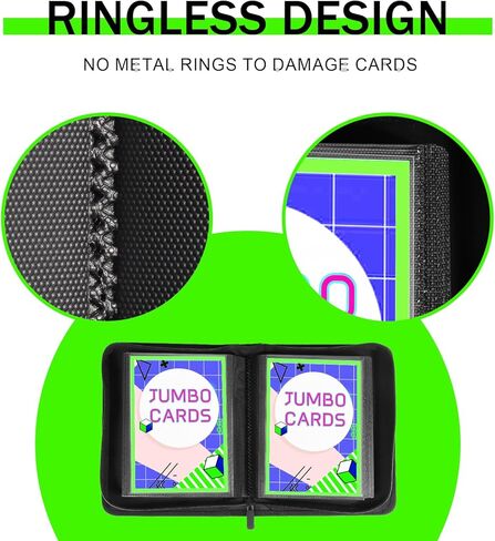 Jumbo Card Binder 100 Pockets for Oversized & Big Cards - Ringless PU Leather Binder with Zippered Closure, Top Loading & Wrist Strap, Fits 6x8 Inch XL Game Cards, Sports & Trading Card (Black) in Saudi Arabia