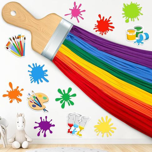 22 Pcs 3D Art Paint Classroom Wall Decoration Kit, DIY Rainbow Cloth Paint Brush Cutout with Paint Splatter, Giant Art Painting Bulletin Board Decoration for Back to School Party Backdrop Decor in Kuwait