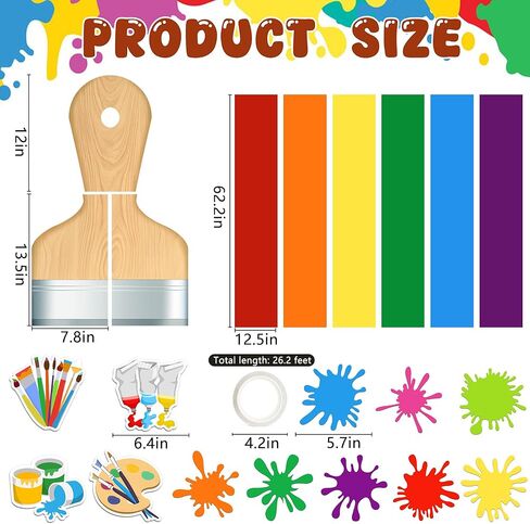 22 Pcs 3D Art Paint Classroom Wall Decoration Kit, DIY Rainbow Cloth Paint Brush Cutout with Paint Splatter, Giant Art Painting Bulletin Board Decoration for Back to School Party Backdrop Decor in Kuwait
