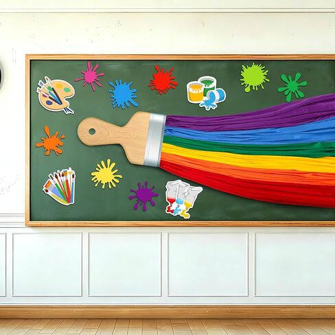 22 Pcs 3D Art Paint Classroom Wall Decoration Kit, DIY Rainbow Cloth Paint Brush Cutout with Paint Splatter, Giant Art Painting Bulletin Board Decoration for Back to School Party Backdrop Decor in Kuwait