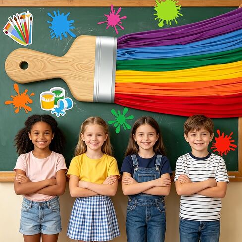 22 Pcs 3D Art Paint Classroom Wall Decoration Kit, DIY Rainbow Cloth Paint Brush Cutout with Paint Splatter, Giant Art Painting Bulletin Board Decoration for Back to School Party Backdrop Decor in Kuwait
