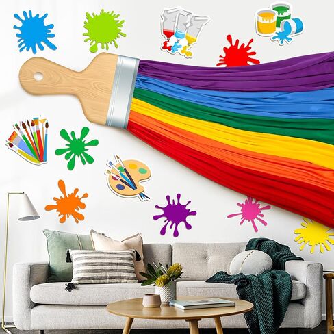 22 Pcs 3D Art Paint Classroom Wall Decoration Kit, DIY Rainbow Cloth Paint Brush Cutout with Paint Splatter, Giant Art Painting Bulletin Board Decoration for Back to School Party Backdrop Decor in Kuwait