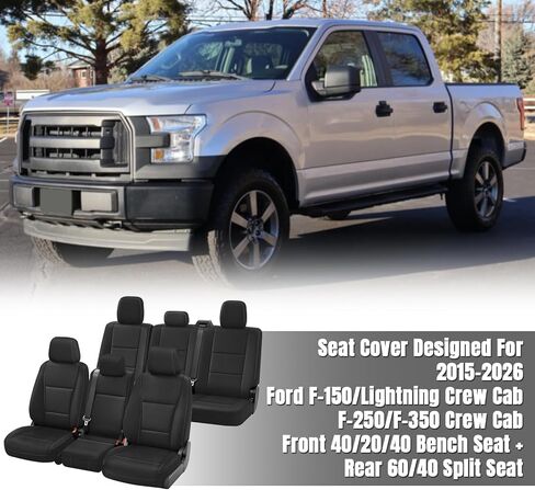 مجموعات كاملة من أغطية مقاعد SAPUBK بديلة لـ 2015-2026 Ford F150 F250 F350 CrewCab الأمامي 40/20/40 والخلفي 60/40 مقعد منفصل، نيوبرين ممتاز مع بطانة إسفنجية ناعمة مركبة وغطاء مقعد قابل للتنفس in Kuwait