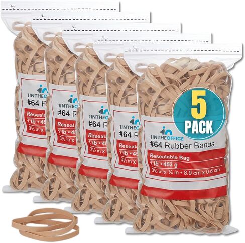 1InTheOffice Rubber Bands Size 64, Thick, Heavy Duty, 3-1/2"x1/4", Beige, 5 Pack in Kuwait