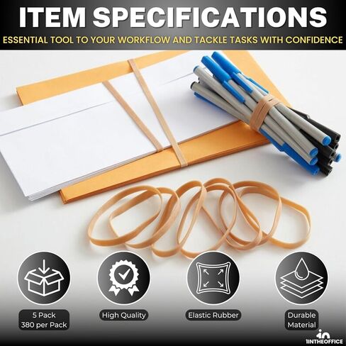 1InTheOffice Rubber Bands Size 64, Thick, Heavy Duty, 3-1/2"x1/4", Beige, 5 Pack in Kuwait