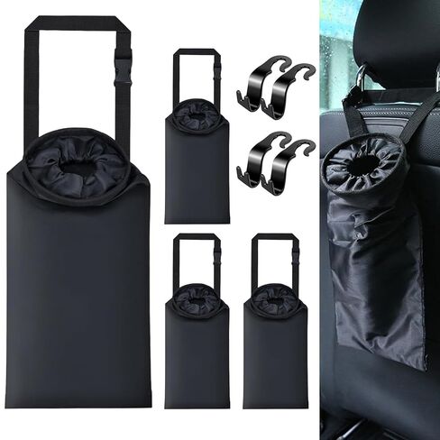4 Pack Hanging Car Trash Bags, Washable Automotive Garbage Can for Back Seat with 4 Car Headrest Purse Hooks in Saudi Arabia