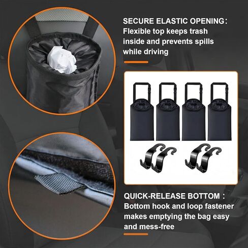 4 Pack Hanging Car Trash Bags, Washable Automotive Garbage Can for Back Seat with 4 Car Headrest Purse Hooks in Saudi Arabia