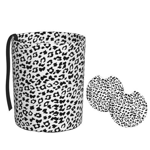 Car Trash Bag Leopard Print Black Hanging Back of Seat Car Portable Trash Bag Leopard Print Black Waterproof One-Handed Portable Strap Drawstring Garbage Bags 2 Pieces Car Coasters in Kuwait