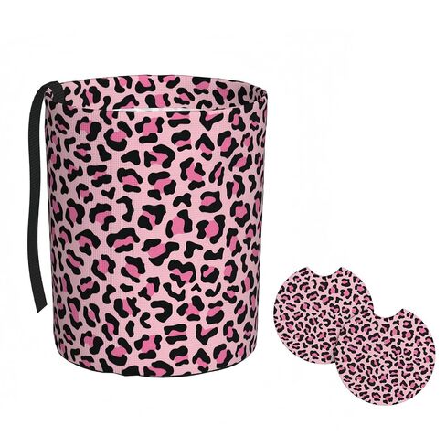 Car Trash Bag Leopard Print Black Hanging Back of Seat Car Portable Trash Bag Leopard Print Black Waterproof One-Handed Portable Strap Drawstring Garbage Bags 2 Pieces Car Coasters in Kuwait