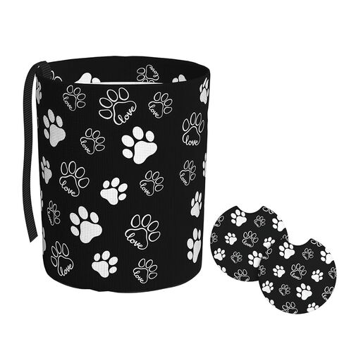 Car Trash Bag Leopard Print Black Hanging Back of Seat Car Portable Trash Bag Leopard Print Black Waterproof One-Handed Portable Strap Drawstring Garbage Bags 2 Pieces Car Coasters in Kuwait
