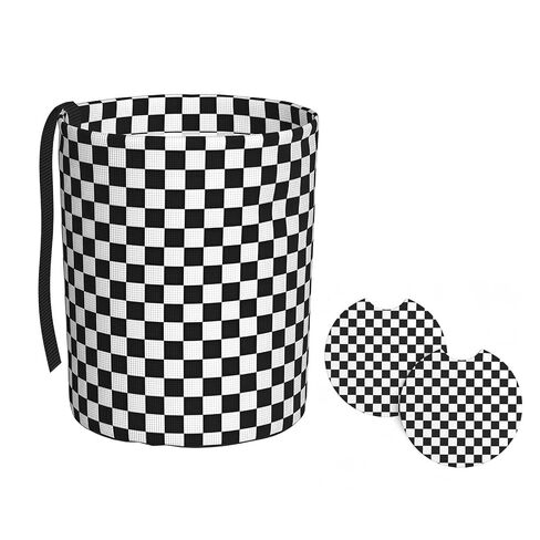 Car Trash Bag Leopard Print Black Hanging Back of Seat Car Portable Trash Bag Leopard Print Black Waterproof One-Handed Portable Strap Drawstring Garbage Bags 2 Pieces Car Coasters in Kuwait