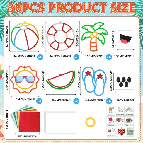 Qyeahkj 36 Set Summer Suncatchers Crafts for Kids DIY Hawaiian Pool Sun Window Tissue Paper Crafts Kit Hanging Decor for Beach School Classroom Activity Art Project Favor Gift in Kuwait