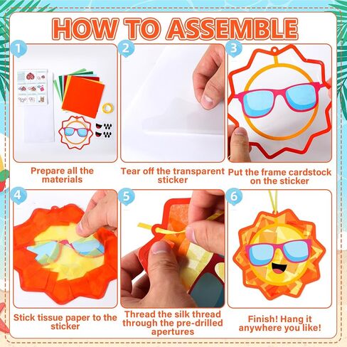 Qyeahkj 36 Set Summer Suncatchers Crafts for Kids DIY Hawaiian Pool Sun Window Tissue Paper Crafts Kit Hanging Decor for Beach School Classroom Activity Art Project Favor Gift in Kuwait