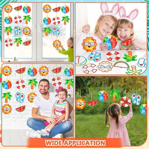 Qyeahkj 36 Set Summer Suncatchers Crafts for Kids DIY Hawaiian Pool Sun Window Tissue Paper Crafts Kit Hanging Decor for Beach School Classroom Activity Art Project Favor Gift in Kuwait