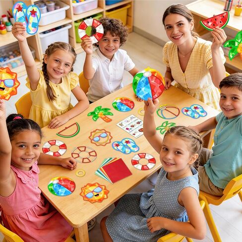 Qyeahkj 36 Set Summer Suncatchers Crafts for Kids DIY Hawaiian Pool Sun Window Tissue Paper Crafts Kit Hanging Decor for Beach School Classroom Activity Art Project Favor Gift in Kuwait