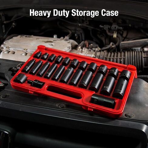 SUNEX TOOLS 3330, 3/8 Inch Drive Master Impact Socket Set, 12-Point, 29-Piece, Metric, 8mm-22mm, Standard/Deep, Cr-Mo Steel, Heavy Duty Storage Case, Includes Universal Joint in Saudi Arabia