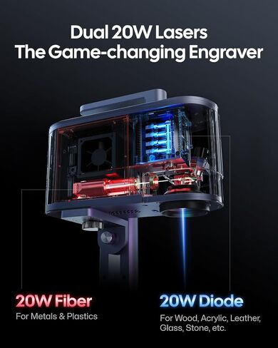 LaserPecker LP5 Smart Dual 20W Fiber + Diode Laser Engraver Cutter مع امتداد دوار، امتداد منزلق ومنقي هواء، نقش ثلاثي الأبعاد، نقش اللون، مثالي للتخصيص في الموقع in Kuwait
