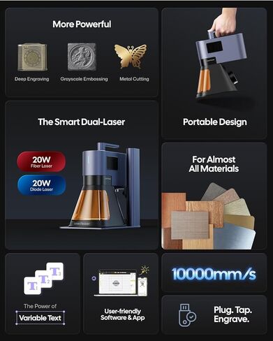 LaserPecker LP5 Smart Dual 20W Fiber + Diode Laser Engraver Cutter مع امتداد دوار، امتداد منزلق ومنقي هواء، نقش ثلاثي الأبعاد، نقش اللون، مثالي للتخصيص في الموقع in Kuwait