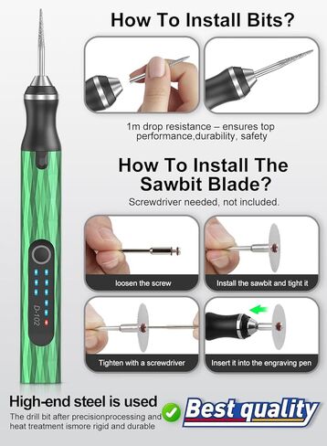 Upgraded Electric Engraving Pen, 37 Bits, 3-Speed Adjustable, USB Rechargeable, Cordless Rotary Tool for 50+ Surfaces – Perfect for DIY Crafts & Personalization – Ideal Valentine's Day Gift –Green in Saudi Arabia
