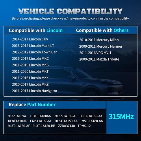 9L3Z1A189A TPMS Sensor Replacement for Ford F150 F250 F350 Explorer Escape Mustang Focus Fiesta Transit Lincoln MKX MKT MKS MKZ, Tire Pressure Monitoring Sensors Set of 4 DE8T1A180AA 315MHz in Kuwait