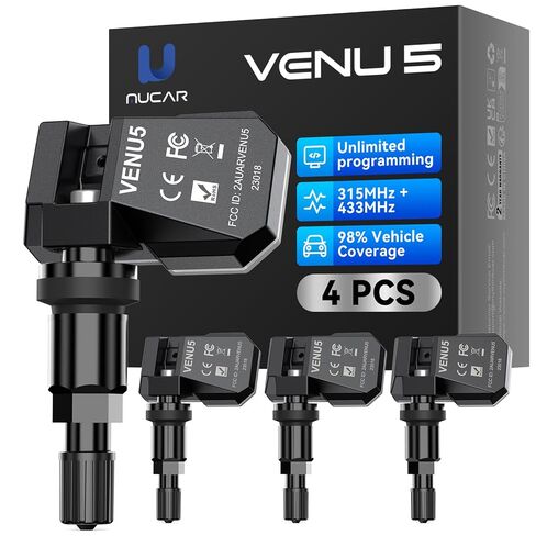 MUCAR VENU5 TPMS Sensor Set of 4, Activation Relearn by Universal TPMS Tool,Tire Pressure Sensor 2-in-1 (315MHz + 433MHz) OE Programmed by T261/VENU iPro for 98% Vehicle Model in Saudi Arabia